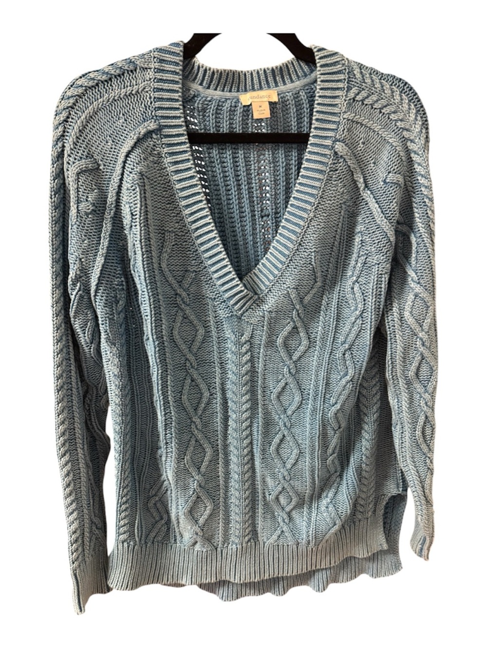 Sundance Blue Cable‑Knit V‑Neck Sweater